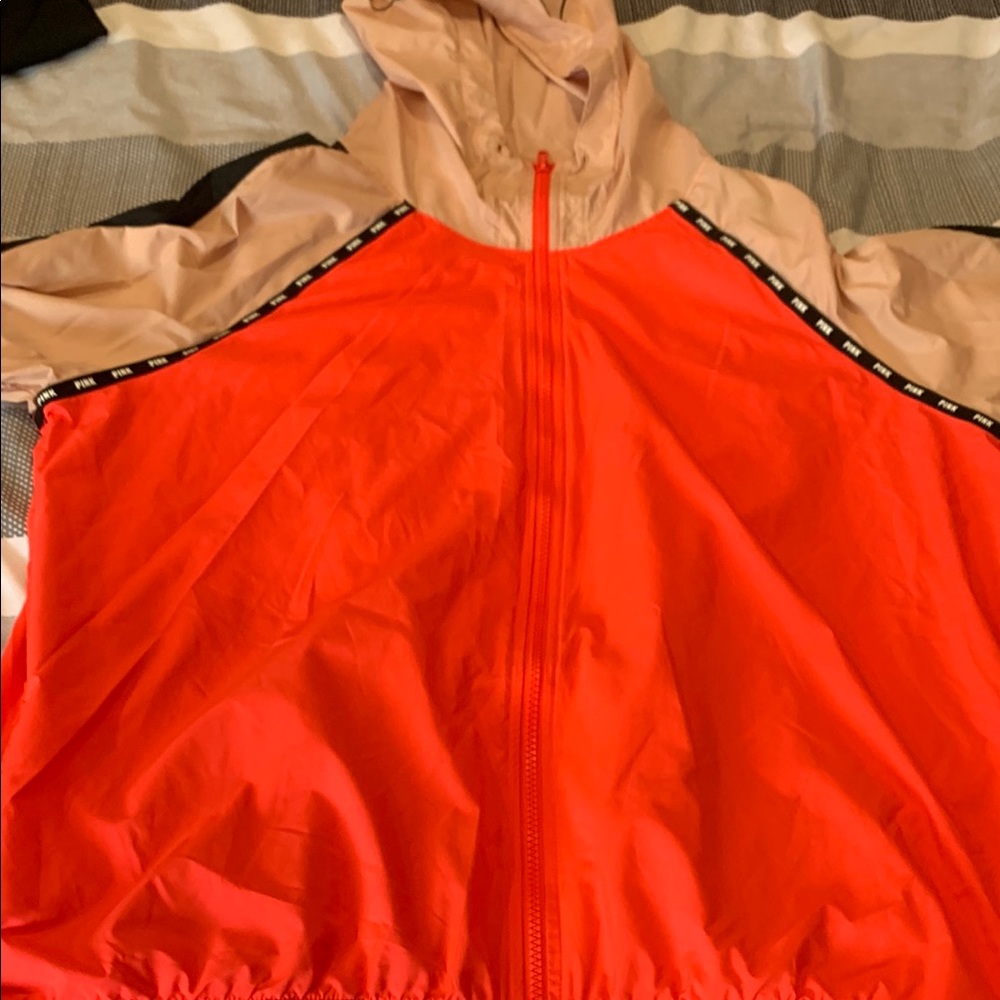 PINK Victoria's Secret Red and Tan Hooded Jacket